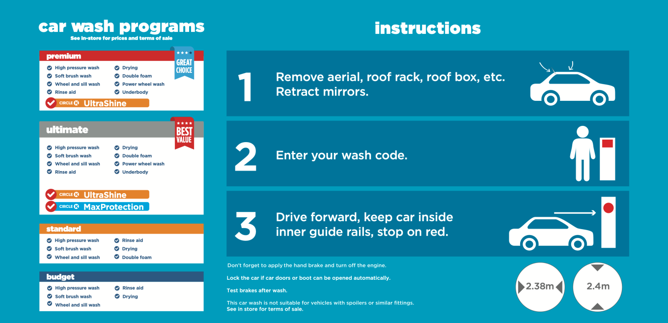 Car wash program menu