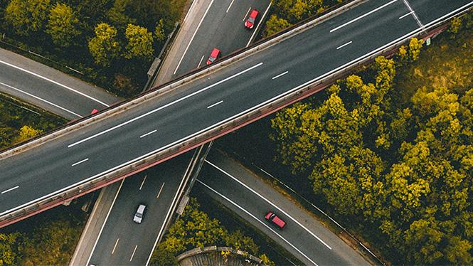 Three road highways crossing each other